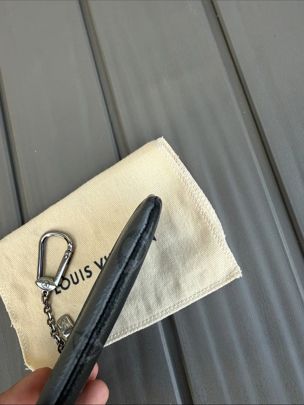 Louis Vuitton Eclipse Reverse Key Pouch with Silver Chain Clip